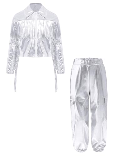 Costume danse moderne hip-hop fille avec pantalon cargo et veste argent streetwear 15-16 ans