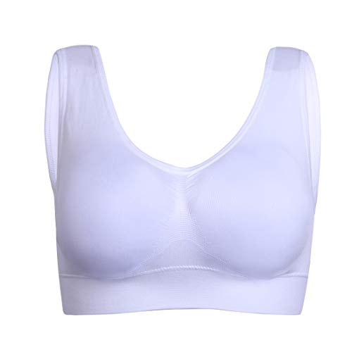 PRETTYWELL Sleep Bra for Women, Seamless Wireless Stretchy Sports Bra, Pack of 3 or 1, with Removable Pads, 3 Pack White 3XL
