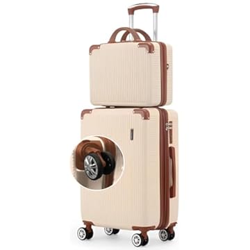 Mala de Bordo 10kg com Frasqueira Bagagem de Mão Expansivel Aprovada ANAC com 4 Rodas duplas 360° Cadeado AntiFurto TSA Mala de Viagem Alça Lateral com Divisória, Leve Resistente (Bege)