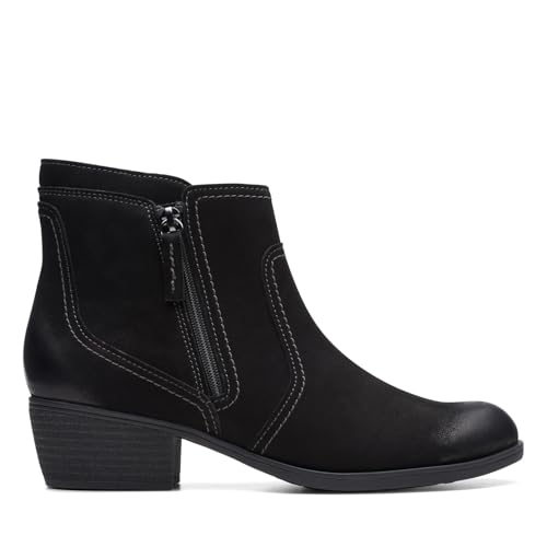 Clarks Women's Charlten Ave Ankle Boot, Black Nubuck, 10 Wide US