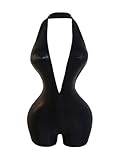 Milumia Women's Faux Leather Halter V Neck Romper Open Back Bodycon Jumpsuit Shorts Rave Outfits Black Medium
