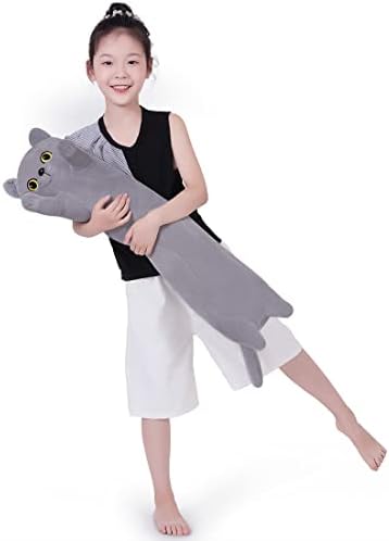 Snowolf British Shorthair Cat Soft Cushion Plush Sleeping Pillow Cotton Kitten Cushion Cuddly Stuffed Cute Plush Doll Toy Gift for Children Girlfriend (British Blue, 120 cm)