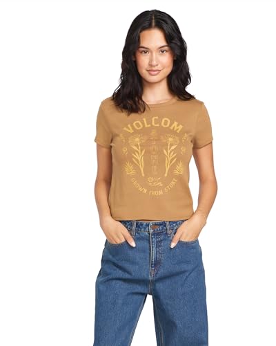 Image of Volcom Women's Have a Clue Short Sleeve Tee - Fitted T-Shirt with Striped Neck Taping