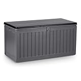 Plonos Gartenbox Auflagenbox Aufbewahrungsbox Kapazität 270l Kissenbox Outdoor Sitzbank Wetterfest Abschließbar mit Deckel 109 x 51,5 x 55 cm Grau