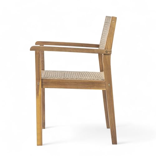 Christopher Knight Home Amaris Acacia Wood Outdoor Dining Chairs Set of 2, Solid Wood Patio Dining Chair with Woven Wicker Accents, Kitchen Side Chair, Teak+Beige by Christopher Knight Home - Used condition - Image 8