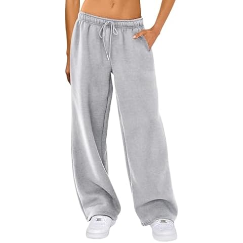 VILAGRAH Women Y2K Drawstring Sweatpants Low Rise Wide Leg Ankle Slit Fold Over Pants Comfy Jogger Trousers with Pocket（Gray，Small） Cover
