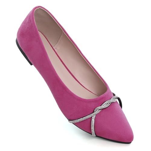Image of TN TANGNEST Womens Casual Flats Chain Ballet Flats | Fashion Pointed Toe Rhinestone Flats, Comfort Slip On Dress Shoes for Business Work Office Wedding Party