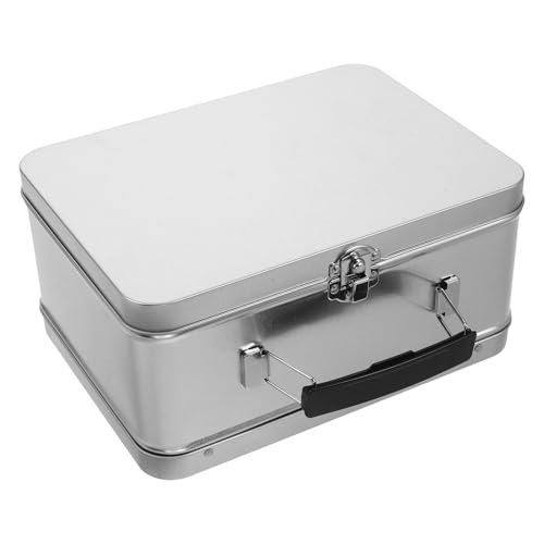 NOLITOY Caja de Hojalata Rectangular con Asa y Cerradura, Tamaño 20,5X15X10 CM, Color Plata, Caja de Almacenamiento Metálica Vacía para Regalos, Bodas, Dulces y Recuerdos