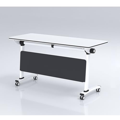 Mesa de conferencias plegable móvil con tapa abatible, diseño portátil que ahorra espacio con ruedas giratorias, perfecta para oficinas, aulas, salas de reuniones, marco de metal de 63 x 24 x 30