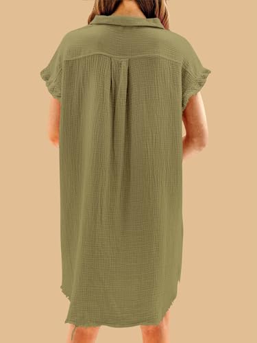Paintcolors Women's Cotton Button Down Shirt Short Sleee Dresses Tunics Oversized Beach Cover up Blouse Tops with Pockets2