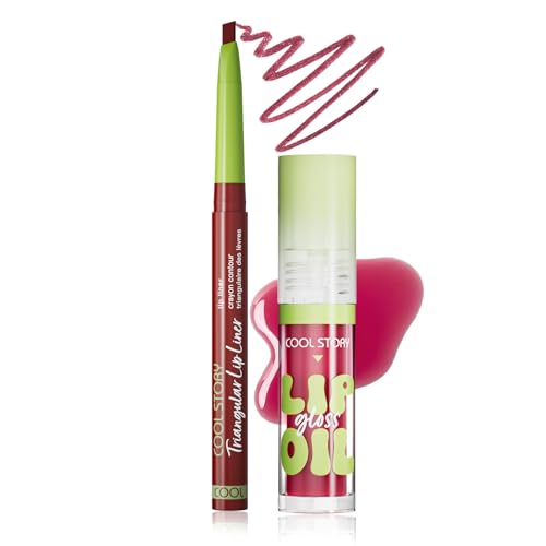 Matte Finish Lip liner and Nourishing Lip Gloss Kit for Women, High Pigmented Natural Nude Pink Red Brown Lip Pencil Makeup Long Lasting Moisturizing Plumping Lip Oil Gloss Winter Care (#06)