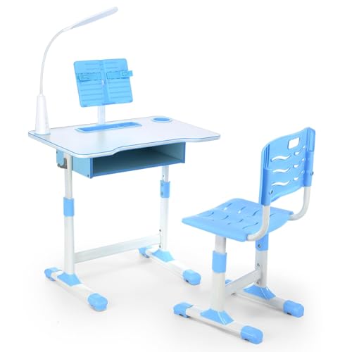 Oyajia Juego de escritorio y silla para niños, altura ajustable, para escuela, estudio, juego de sillas de mesa con diseño de astronauta, silla ergonómica de escritorio con gran pizarra (azul)