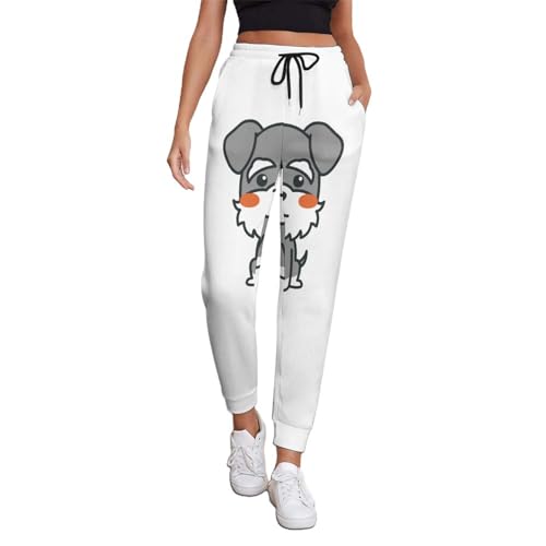Qjjinxior Jogginghose mit schwarzem Pferd, Damenhose mit Kordelzug für Workout, Lounge, Sport, Süßer Schnauzer-Hund, L