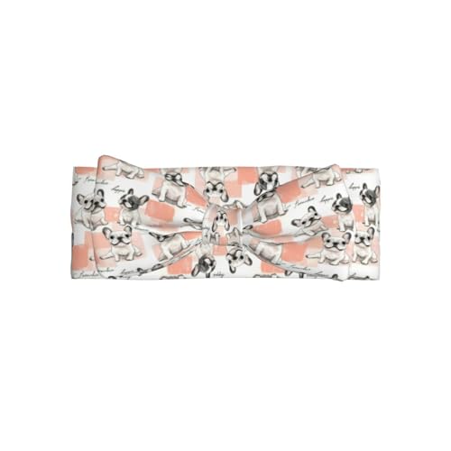 Cute Checkered French Bulldog Print Baby Girl Bows Headbands Baby Girls Newborn Headbands Infant Toddlers 0-6 Months