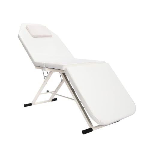 Susoso Mobile Massageliege 3 Zonen, Massagetisch Klappbar 70cm Breit Höhenverstellbare Kosmetikliege Massagebank Massage Liege für Schönheitssalons, Massageräume, Weiß