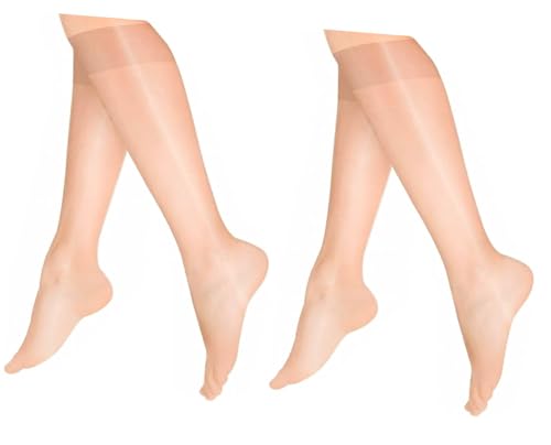 Image of Mytoptrendz® Womens Comfort Top Ultra Glossy Knee Highs 15 Denier Sheer Socks (Nude - 2 Pair)