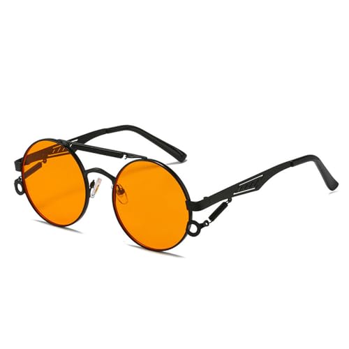 Lunettes de soleil rondes rétro à double pont en métal pour un style punk affirmé