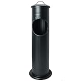 Elegante: el elegante diseño con rayas en relieve y el elegante color negro hacen que el cenicero sea un accesorio industrial chic y moderno, perfecto para usar en interiores o exteriores para mantener limpio tu jardín, balcón y entrada de tu tienda. La papelera tiene una práctica tapa que permite ocultar el cenicero de la vista