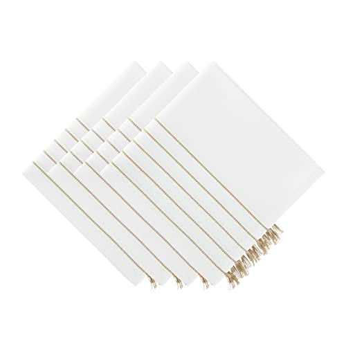 DII Tassel Stripe Tabletop Collection Decorative, Machine Washable, Napkin Set, 20x20, White & Stone, 4 Piece