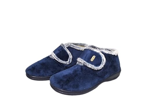 COZSERIES Botas Cerradas Casa Mujer Invierno Suapel Zapatillas Interior Exterior Calientes Cómodas Cierre Ajustable Suela Caucho Antideslizante Regalo Hogar Diario Ancho Especial 395 MARINO-38