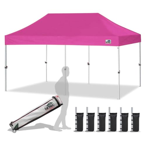 Eurmax USA 10x20ft Pop Up Canopy, Commercial Instant Tent for Outdoor Events, Patented No-Tip Rolling Storage Bag with 6 Sandbags,UV & Water Resistant,Heavy Duty Portable Shelter Gazebo,Rose Pink