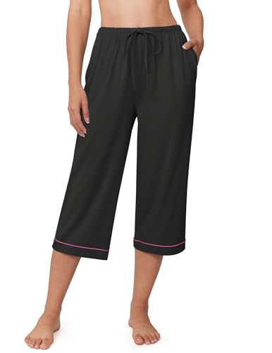 Image of Ekouaer Womens Pajamas Pants Capri Pj Bottoms with Pockets Sleep Pants | Comfy Drawstring Printed Soft Lounge Pants for Home, Daliy Wear
