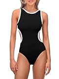 Saodimallsu Womens One Piece Swimsuits High Neck Sexy Cut Out Color Block Low Back Tummy Control Bathing Suit
