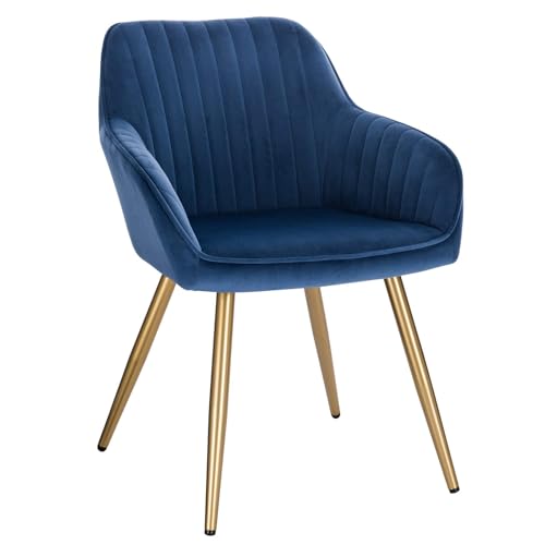 Lestarain Chaise de Salle à Manger(1 pièce) avec Dossier et Accoudoir,Chaise de Cuisine Moderne Fauteuil Scandinave Assise en Velours et Pieds en Métal,Bleu