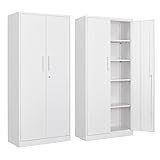 Yizosh Metal Garage Storage Cabinet with 2 Doors and 4 Adjustable Shelves - 71" Steel Lockable File
