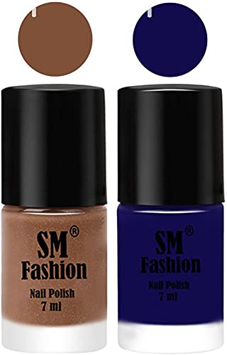 Image of Long Lasting Nail Polish | Nail Paint Combo 7 ml Each) - Set of 2 Tan-Dark Blue