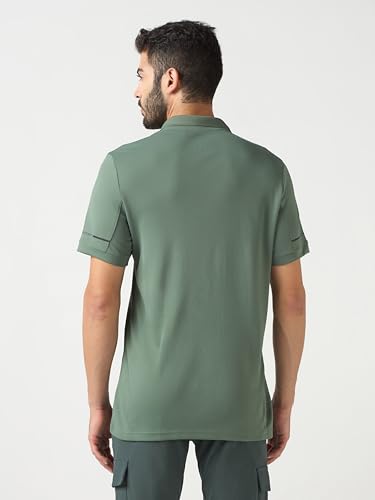 Image of TECHNOSPORT Men's Solid Slim Fit Polo Collar T-Shirt TECHNOCOOL+ Half Sleeve Button Polyester for Gym Running Workout UPF50+ Anti Odour