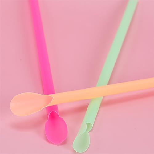 50 pitillos desechables con cuchara multicolor miniatura 2