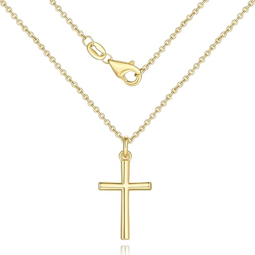 Fureylenx Gold Cross Necklaces for Women 14K Gold Cross Necklace for Women Crosses Pendant Necklace for Womens Smooth Lines and Timeless Charm Small Crosses Chain for Womens