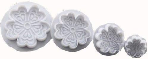 Kalp Desenli Çiçek Basmalı Enjektörlü Kurabiye Kalıbı 4 Parça