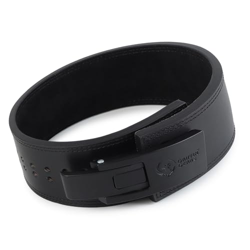 Image of Lever Belt | 10MM Full Grain Genuine Leather | Black, Black Buckle | Flip Lever Closure | Powerlifting Squats & Deadlifts | Medium (32-41 in)