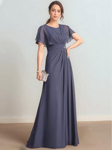 RunaCelle Chiffon Mother of The Bride Dresses 2025 Flutter Sleeve Wedding Guest Dress A Line Ruched Long Formal Evening Gowns3