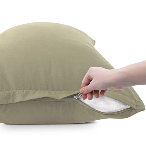 Taies d'oreiller lot de 2 microfibre kaki protection lit fermeture Éclair