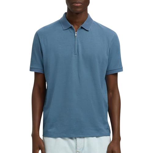 SELECTED MEN Slhfave Zip SS Polo Noos, Blue Mirage., XXL