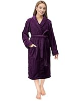 NY Threads Luxury Women’s Dressing Gown Super Soft Fleece Bath Robe Cozy Shawl Collar Loungewear and Nightwear, Medium, Plum
