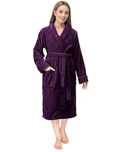 NY Threads Robe de Chambre à Col Châle Pour Femme, Vêtements de Nuit et d'intérieur Doux et Douillets, X-Grand, Prune