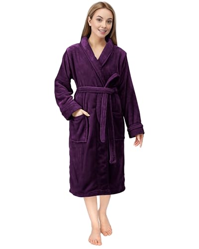 NY Threads Bata con cuello chal para mujer, ropa de dormir suave y acogedora, X-Grande, Ciruela
