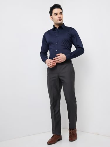 Image of Park Avenue Men's Smart Fit Mid Rise Solid Pattern Poly Viscose Blend Pleatless Formal Trouser