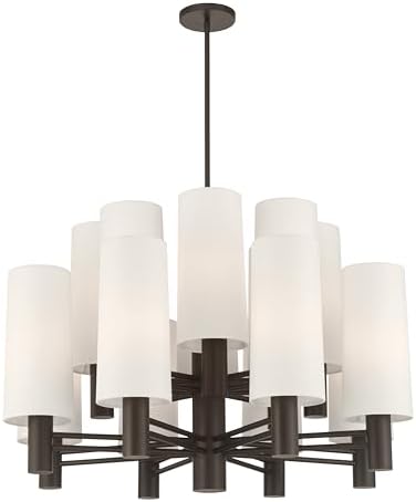 Minka-Lavery Draxen 34" 16-Light Chandelier - Dark Bronze with White Linen (Bulb Not Included)