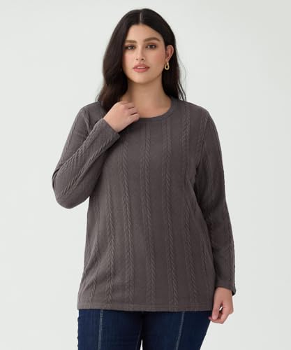 Image of CARCOS Womens Plus Size Tops Basic Fall Cable Knit Sweaters Long Sleeve Shirts Crewneck Lightweight Tunic Tops XL-5XL