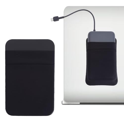 NICENEEDED Portable Hard Drive Sleeve for Laptop, Stick on Pouch with Reusable Adhesive, Portable External Solid State Drive Carrying Case（Black)