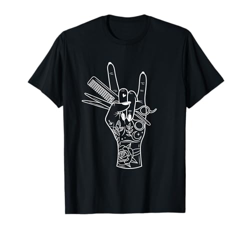 Hair Hustler Rock On Hand Barber Hairstylst Hairdresser Camiseta