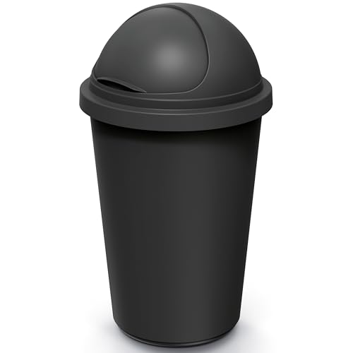 Monzana® Poubelle cuisine 50L couvercle basculant plastique recyclé 100% corbeille papier bureau support fixation sac-poubelle déchets noir