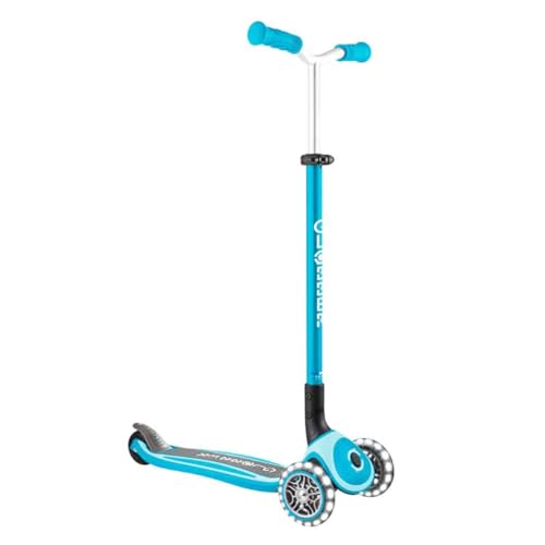 GLOBBER Master Lights – Tretroller Kinder, 120/80 mm, ABEC 9, 3-rädrig, höhenverstellbar, LED-Leuchtrollen, blau