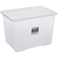 Wham Crystal Storage Boxes with Lids, Plastic, 80L, Clear, Made in UK, Rectangular Storage Boxes 60 x 40 x 42cm