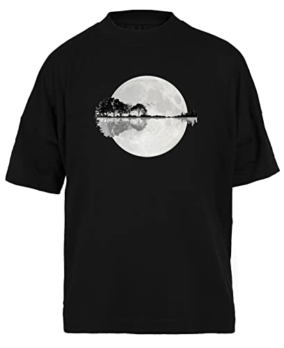 T-shirt noir Guitare Nature Clair De Lune pour homme et femme coupe ample